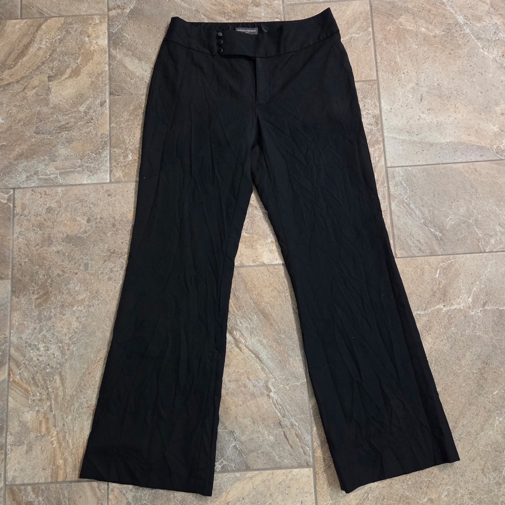 Banana Republic Black Wide Leg Dress Pants Triple Button Waist Trousers Women 4 - Picture 2 of 11